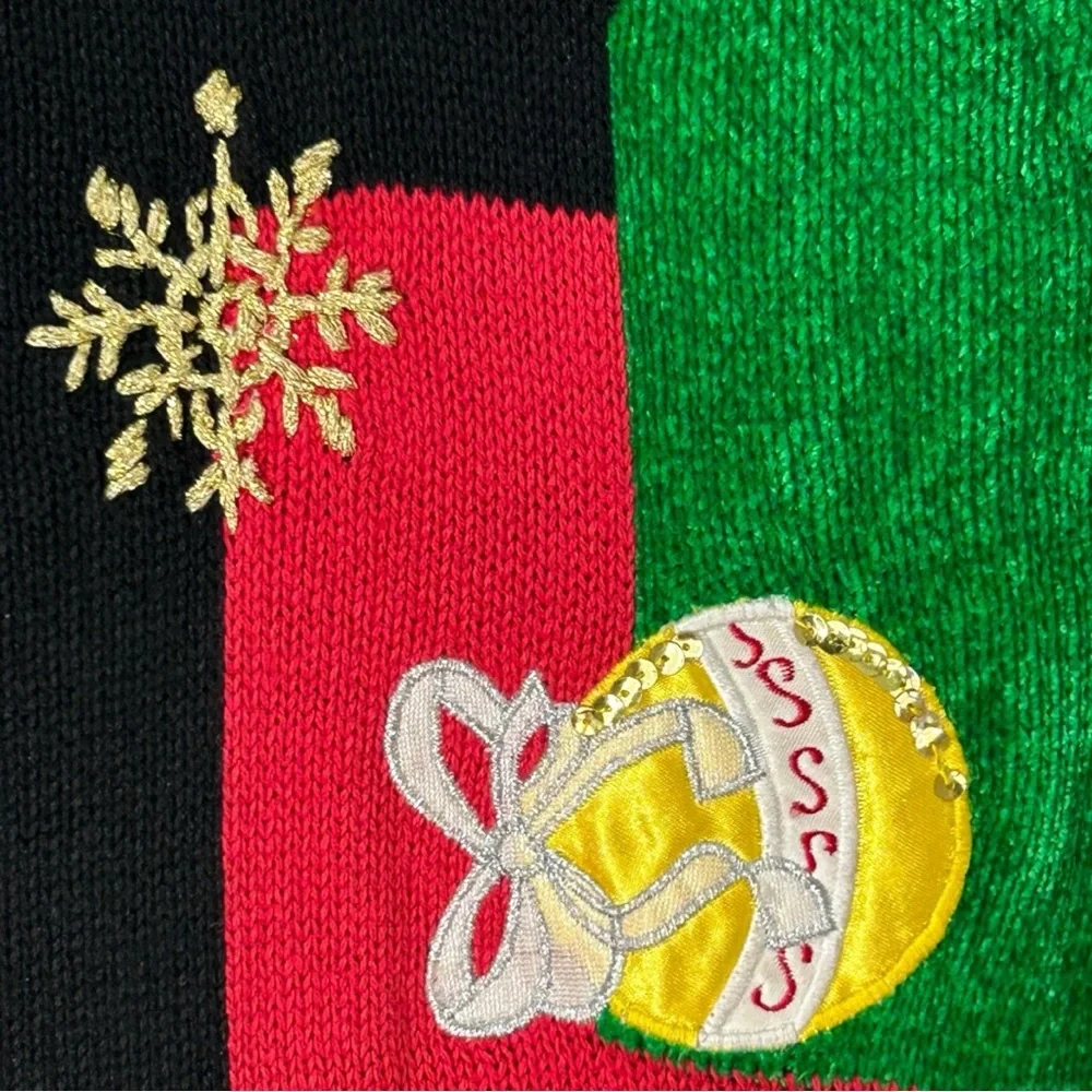 Vintage Patchwork Style Knit Christmas‎ Cardigan Sweater Vest - Women's Size 1X - Picture 6 of 12